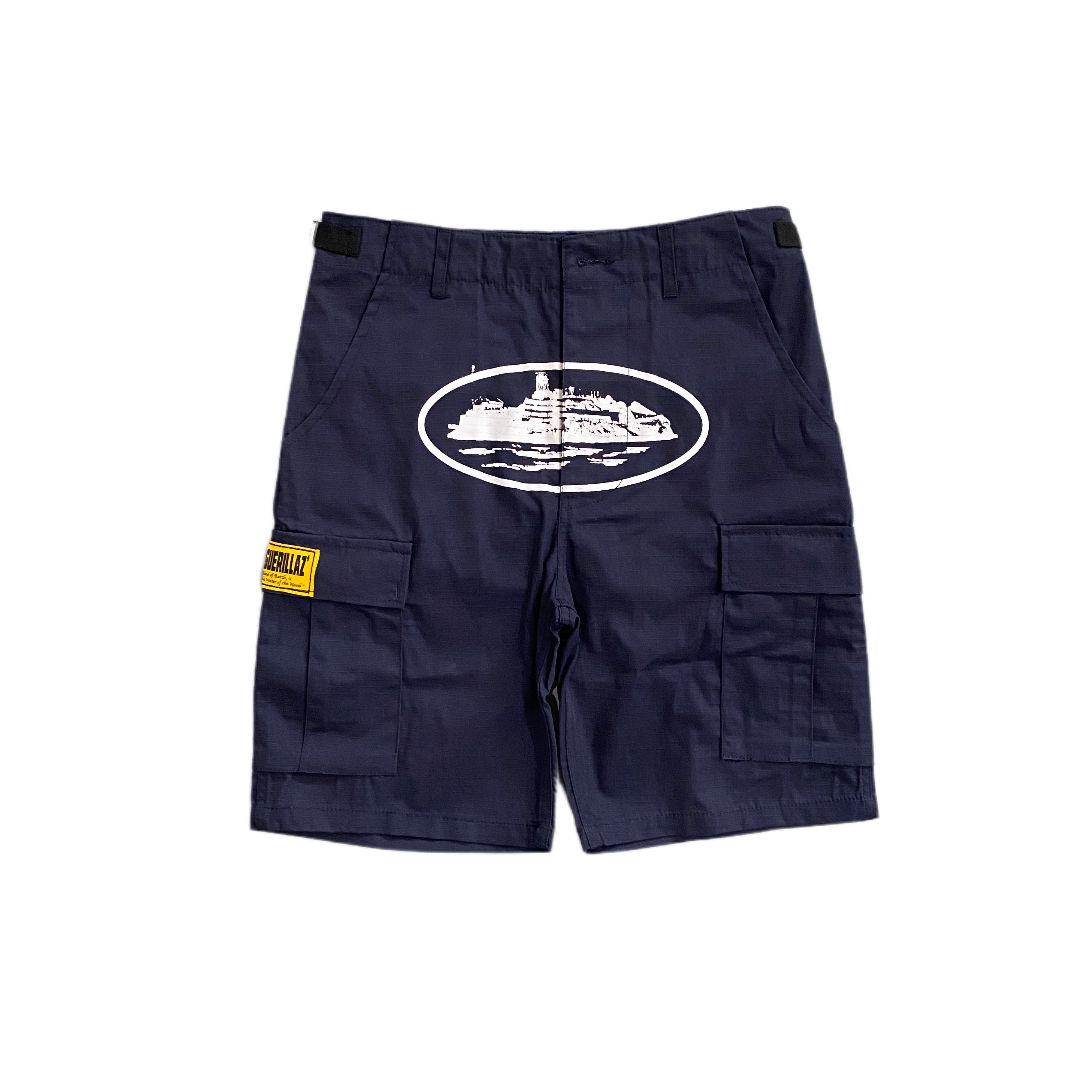 Corteiz Guerillaz Cargo Shorts Navy Blue – Theplugnz